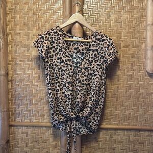 XIX Palms leopard animal print Tie-Front Cap Sleeve Blouse small